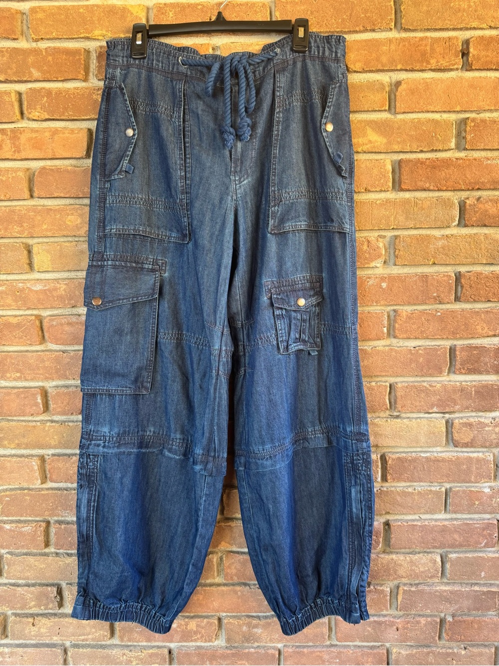 We The Free Navy Blue Relaxed Cargo Denim Joggers